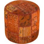 Grand Hedef Halı Gerçek El Dokuma Turuncu Rengi Patchwork Puf - 40x40 cm - Gümüş