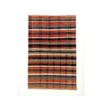 Grand Hedef Halı Kiremit Mavi Renk Kareli Desen El Dokuma Vintage Kilim Sarı