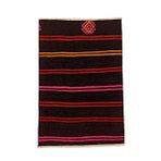 Grand Hedef Halı Sari Fuşya Çizgili Siyah Renk Anadolu El Dokuma Vintage Kilim Siyah