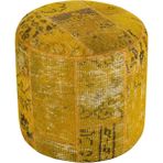 Grand Hedef Halı Sarı Rengi El Dokuma Yuvarlak Patchwork Puf - 40x40 cm