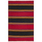 Grand Hedef Halı Siyah Kirmizi Rengi Çizgili Desen El Dokuma Vintage Kilim Turkuaz