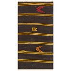 Grand Hedef Halı Siyah Sari Rengi Çizgili Desen El Dokuma Vintage Kilim Sarı