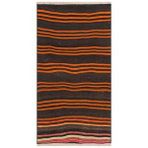 Grand Hedef Halı Siyah Tiuruncu Rengi Çizgili Desen El Dokuma Vintage Kilim Sarı