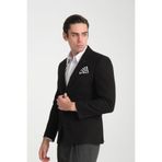 Grande Erkek Siyah Kaşe Kumaşlı Mono Yaka Slim Fit Spor Blazer Ceket Siyah 56