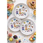 grandora Çocuk Desenli Pasta Tabağı 20 cm – 6’lı Set - Renkli Aile Figürlü Tatlı, Pasta veya İkram Tabak
