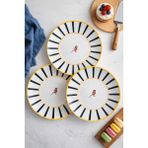 Grandora Kuş Desenli Siyah Çizgili (6 Adet 20 Cm) Pasta ve Tatlı Tabağı Seti Sunum ve Kahvaltı Tabakları