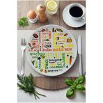 Grandora Renkli Food Typo Desenli Yuvarlak Servis Tabağı 27 Cm – Modern Mutfak Sunum Tabağı