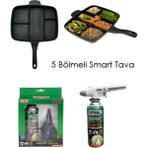 Granit Döküm 5 Gözlü Tava Kamp Outdoor Çok Amaçlı Tava ve Kamp Gazı Pürmüz Set - Siyah