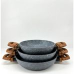 Granit Tava Seti 18-20-22 cm | 3 mm Kalınlık Çift Ahşap Desenli Kulp Yapışmaz Profesyonel Ezme Model