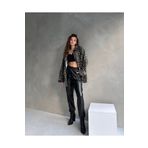Graph Leopar Desen Çift Cep Oversize Denim Gömlek Ceket
