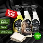 Grass Premium Oto Iç Detaycing Seti | 4'lü Komple Çözüm | Temizlik, Parlatma, Deri Bakım - Gri - Altın