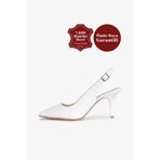 Grasyano Hakiki Deri Sandalet Beyaz Konforlu Yumuşak Gerçek Deri Arkası Açık 7,5 Cm Stiletto Topuklu Sandalet