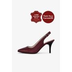 Grasyano Hakiki Deri Sandalet Bordo Konforlu Yumuşak Gerçek Deri Arkası Açık 7,5 Cm Stiletto Topuklu Sandalet