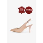 Grasyano Hakiki Deri Sandalet Nude Pembe Konforlu Yumuşak Gerçek Deri Arkası Açık 7,5 Cm Stiletto Sandalet