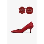 Grasyano Hakiki Deri Stiletto Kırmızı Sivri Burun Yumuşak Deriden Sade Konforlu 6 Cm Ince Topuklu Stiletto