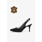 Grasyano Hakiki Deri Stiletto Sandalet Siyah Yılan Desenli Konforlu Yumuşak Deri 7,5 Cm İnce Topuklu Ayakkabı