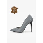 Grasyano Hakiki Deri Taş Gri Sade Şık Comfort Premium Yumuşak Deri Yüksek Stiletto 10,5 Cm İnce Topuk