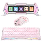 Gravastar K1 Mekanik Gaming Klavye, M1 Pro Kablosuz Optik Mouse ve Dijital Resim Çerçevesi Oyuncu Seti, Sakura Pink