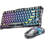 Gravastar Mercury K1 Lite+M2 Kablosuz Rgb Işıklı Mekanik Q Gaming Klavye ve Optik Mouse Seti, Şeffaf Siyah - Siyah - Gri