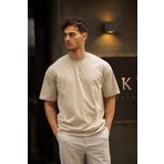 GRAVEL Oversize Bisiklet Yaka Pamuklu T-shirt - Bej