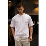 GRAVEL Oversize Bisiklet Yaka Pamuklu T-shirt - Beyaz