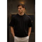 GRAVEL Oversize Bisiklet Yaka Pamuklu T-shirt - Siyah
