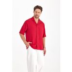 Gray Clothing Erkek Yazlık Gömlek Dokulu Bol Kalıp Kısa Kollu Yazlık Oversize Erkek Gömlek Bordo