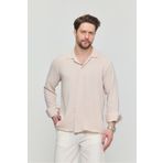 Gray Clothing Yazlık Keten Dokulu Bol Kalıp Dokulu Oversize Yazlık Salaş Erkek Gömlek Bej
