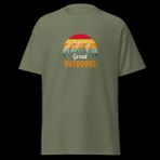 Great Outdoors Retro Dağ Manzara Kamp Doğa Baskılı Unisex Pamuklu Tişört - Haki