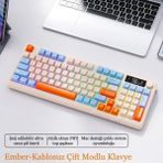 GreaTech 2.4ghz Bluetooth 5.0 Çift Bağlantılı Gaming Kablosuz Oyuncu Klavyesi LED Ekran Pbt Top Baş - Mavi - Beyaz
