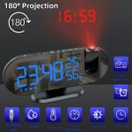 GreaTech Çok Foksiyonlu LED Projeksiyonlu Dijital Alarm Saati Sıcaklık Nem Göstergeli USB Şarj 180° Dönen - Siyah - Mavi