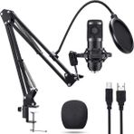 GreaTech Profesyonel Kondansatör Mikrofon Seti Ayarlanabilir Stand USB Pc Bağlantılı Youtube Karaoke Podcast - Siyah