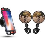 Greathings 360° Bisiklet Scooter Telefon Tutucu ve 2 Adet Geniş Açılı 360° Dönebilen Dikiz Aynası - Siyah - 3lü Set
