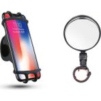 Greathings 360° Bisiklet Scooter Telefon Tutucu ve Geniş Açılı 360° Dönebilen Dikiz Aynası - Siyah - 2li Set