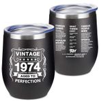 Greatingreat Kadınlar ve Erkekler için 50. Doğum Günü Hediyeleri - 1973 50. Doğum Günü Süslemeleri - 340 ml Yalıtımlı Paslanmaz Çelik Şarap Bardağı Eşi Anne Büyükanne Teyzesi Arkadaşı için, Siyah