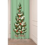 GREENDECOR (1458) Yılbaşı Ağacı New Year Yeni Yıl Happy Holidays Christmas Tree Noel Ağacı Desenli Baskılı Fon Perde Turuncu 140 x 270