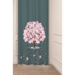 Greendecor Ağaç Çiçek Pembe Yeşil Doğa Desenli Özel Tasarım Dijital Baskılı (Tek Kanat) Modern Şık Fon Perde - Mor - 135 x 270 cm