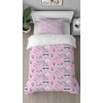 Greendecor Ayıcık Panda Pembe Desenli Dijital Baskılı Özel Tasarımlı Çarşafsız Tek Kişilik Nevresim Takımı - 160 x 220 cm
