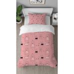 Greendecor Ayıcık Tavşan Pembe Desenli Dijital Baskılı Özel Tasarımlı Çarşafsız Tek Kişilik Şık Nevresim Takımı - 160 x 220 cm