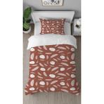 Greendecor Bohem Yaprak Çiçek Pastel Desenli Baskılı Özel Tasarımlı Çarşafsız Tek Kişilik Şık Nevresim Takımı - Kırmızı - 160 x 220 cm