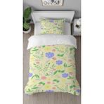 Greendecor Bohem Yaprak Çiçek Renkli Desenli Baskılı Özel Tasarımlı Çarşafsız Tek Kişilik Şık Nevresim Takımı - Mavi - 160 x 220 cm