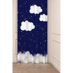 Greendecor Bulut Yıldız Gece Manzara Özel Tasarım Dijital Baskılı (Tek Kanat) Modern Şık Çocuk Odası Fon Perde - Lacivert - 135 x 200 cm