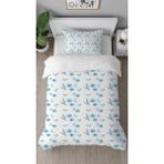 Greendecor Çiçek Yaprak Desenli Baskılı Özel Tasarımlı Çarşafsız Tek Kişilik Sade Mavi Beyaz Şık Nevresim Takım - 160 x 220 cm