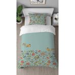 Greendecor Çiçekler Kuş Kelebek Renkli Desenli Baskılı Özel Tasarım Çarşafsız Tek Kişilik Tarz Nevresim Takımı - 160 x 220 cm