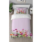 Greendecor Çiçekler Renkli Desenli Baskılı Özel Tasarım Çarşafsız Tek Kişilik Sade Tarz Şık Nevresim Takımı - Mor - 160 x 220 cm