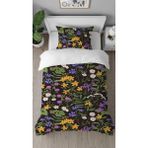 Greendecor Çiçekler Yaprak Renkli Siyah Desenli Baskılı Özel Tasarımlı Çarşafsız Tek Kişilik Şık Nevresim Takım - 160 x 220 cm