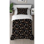 Greendecor Çiçekler Yapraklar Siyah Desenli Baskılı Özel Tasarım Çarşafsız Tek Kişilik Tarz Şık Nevresim Takım - 160 x 220 cm