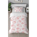 Greendecor Çilek Meyve Pembe Beyaz Desenli Baskılı Özel Tasarım Çarşafsız Tek Kişilik Modern Şık Nevresim Takım - 160 x 220 cm