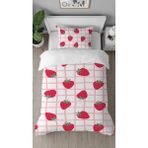 Greendecor Çilek Meyve Pembe Kare Desenli Baskılı Özel Tasarımlı Çarşafsız Tek Kişilik Tarz Şık Nevresim Takımı - 160 x 220 cm