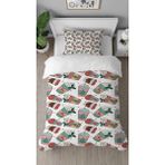 Greendecor Çilek Meyve Tatlı Şeker Desenli Dijital Baskılı Özel Tasarımlı Çarşafsız Tek Kişilik Nevresim Takımı - Beyaz - 160 x 220 cm